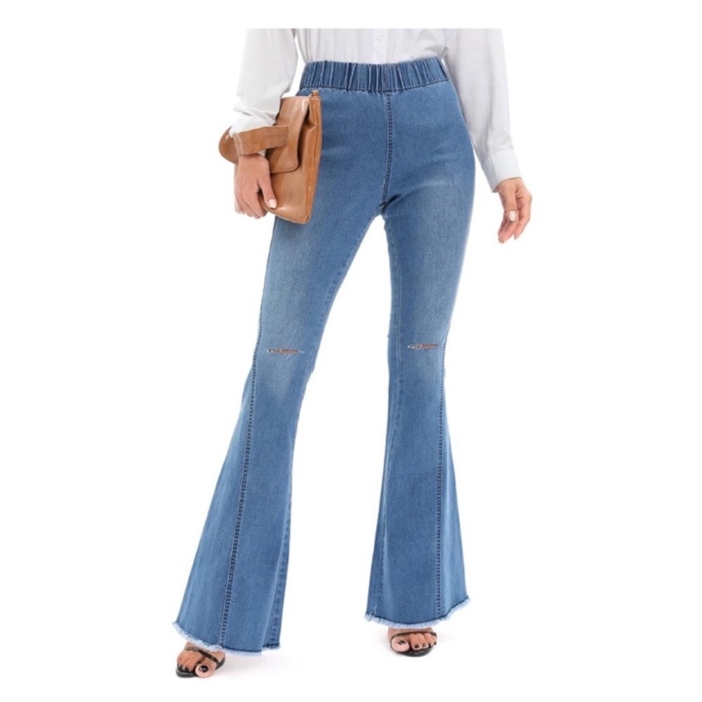 🥳💗HP! Amazon Blue Flare Wide Leg Casual Western Jeans - Picture 3 of 11